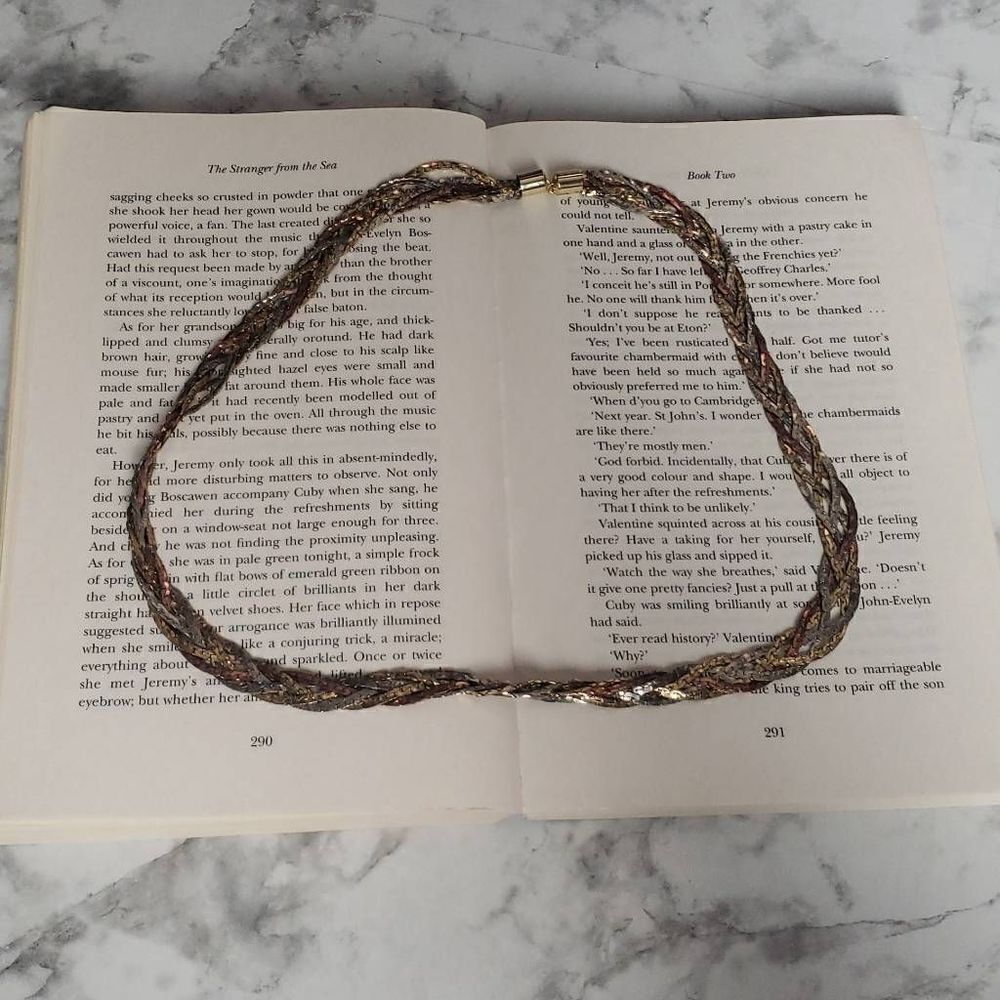 ‎Tri Colored Chain Braided Overlay Necklace